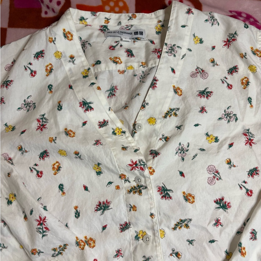 Uniqlo Floral Cotton Shirt - White and Multicolor
